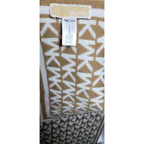 MICHAEL KORS Scarf MK Monogram Tan Beige White Knit Logo Border 64 x 11" - Picture 4 of 4